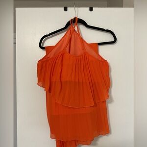 Orange Halter Pleated Women's Top